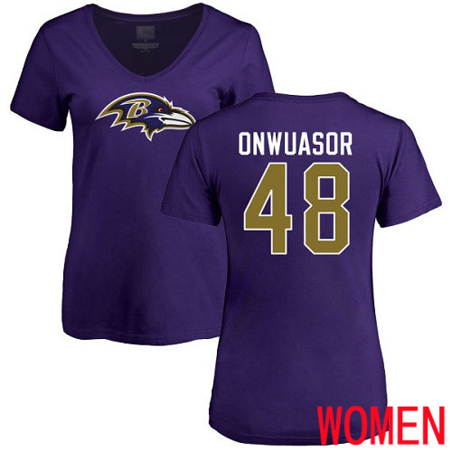 Baltimore Ravens Purple Women Patrick Onwuasor Name and Number Logo NFL Football #48 T Shirt